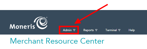 Merchant Resource Center select Admin